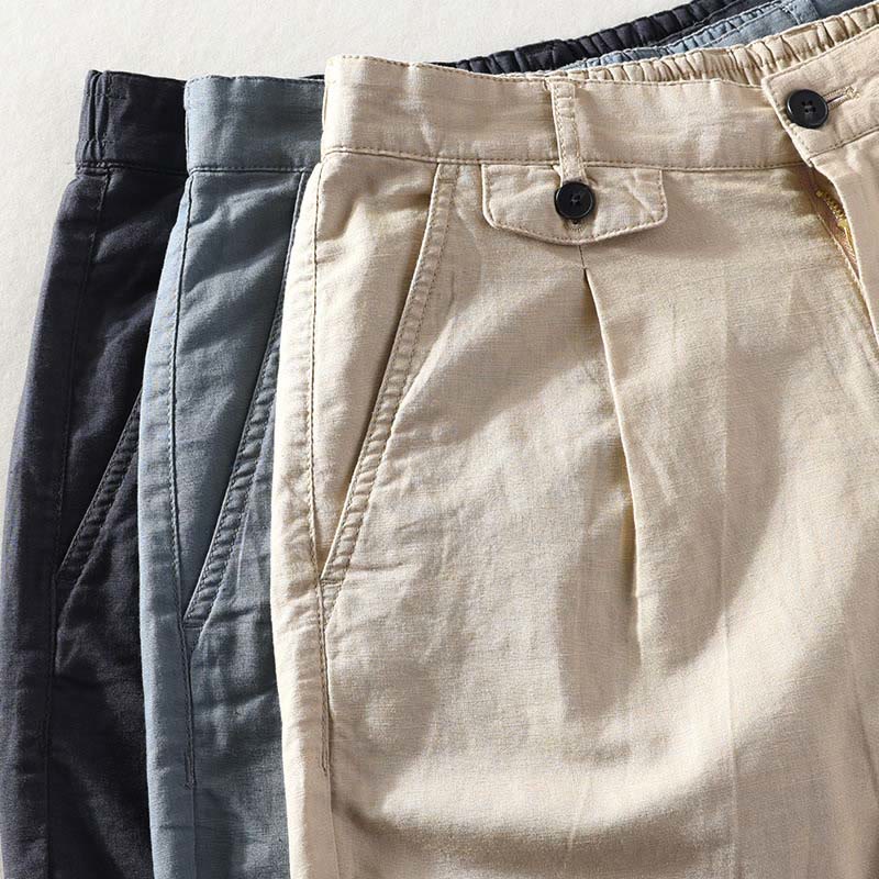 Buddha Stones Spring Summer Casual Minimalist Button Zipper Solid Cotton Linen Men's Shorts With Pocket - image 23