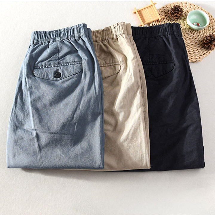 Buddha Stones Spring Summer Casual Minimalist Button Zipper Solid Cotton Linen Men's Shorts With Pocket - image 22