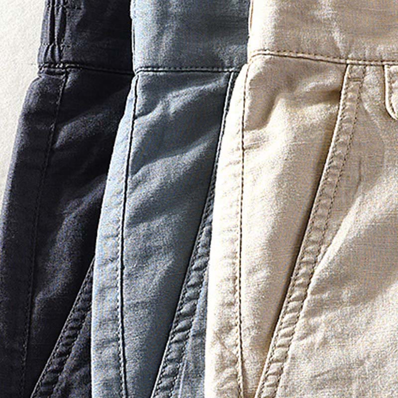 Buddha Stones Spring Summer Casual Minimalist Button Zipper Solid Cotton Linen Men's Shorts With Pocket - image 25