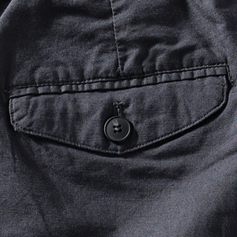 Buddha Stones Spring Summer Casual Minimalist Button Zipper Solid Cotton Linen Men's Shorts With Pocket - image 15