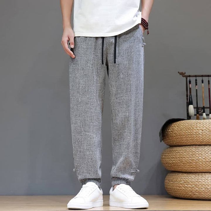 Buddha Stones Spring Summer Casual Minimalist Drawstring Elastic Waist Solid Cropped Pants Men's Tapered Pants With Pocket - image 7