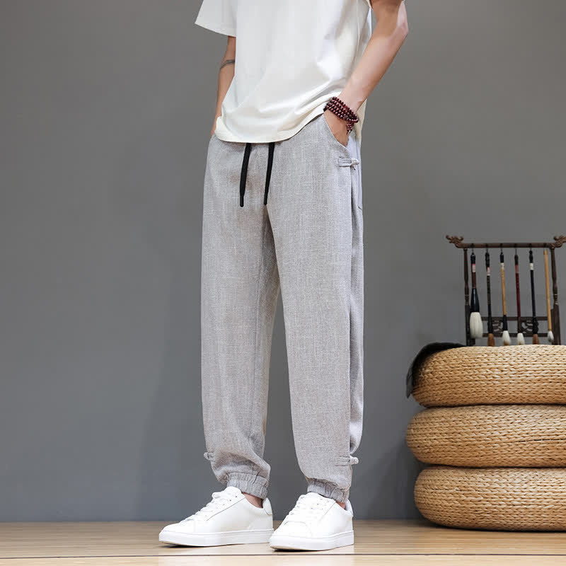 Buddha Stones Spring Summer Casual Minimalist Drawstring Elastic Waist Solid Cropped Pants Men's Tapered Pants With Pocket - LightGray - US/UK/AU46，EU56 (5XL) - image 21