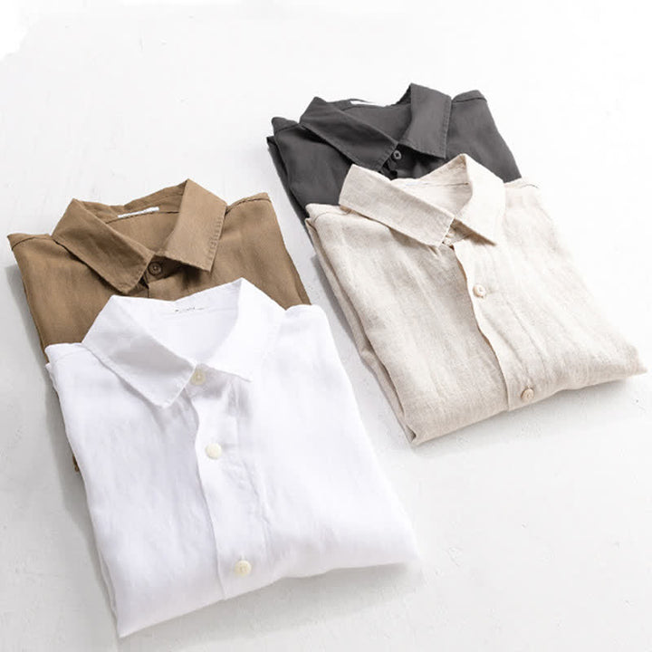 Buddha Stones Summer Casual Minimalist Button-Up Stand Collar Solid Men's Short Sleeve Shirts - image 22