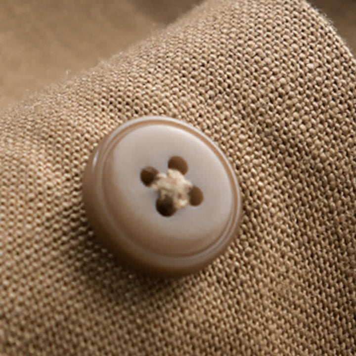 Buddha Stones Summer Casual Minimalist Button-Up Stand Collar Solid Men's Short Sleeve Shirts - image 3