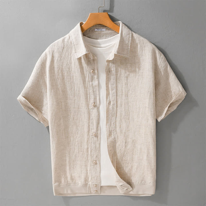 Buddha Stones Summer Casual Minimalist Button-Up Stand Collar Solid Men's Short Sleeve Shirts - Linen - US/UK/AU42，EU52 (3XL) - image 10
