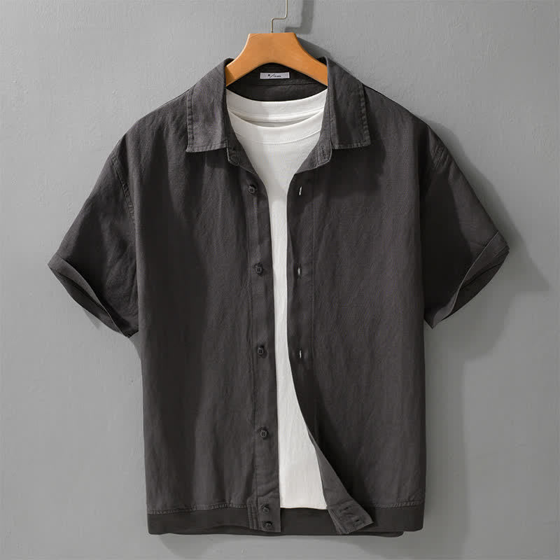 Buddha Stones Summer Casual Minimalist Button-Up Stand Collar Solid Men's Short Sleeve Shirts - DarkSlateGray - US/UK/AU42，EU52 (3XL) - image 6