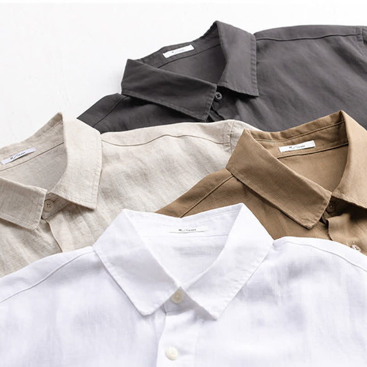 Buddha Stones Summer Casual Minimalist Button-Up Stand Collar Solid Men's Short Sleeve Shirts - image 23