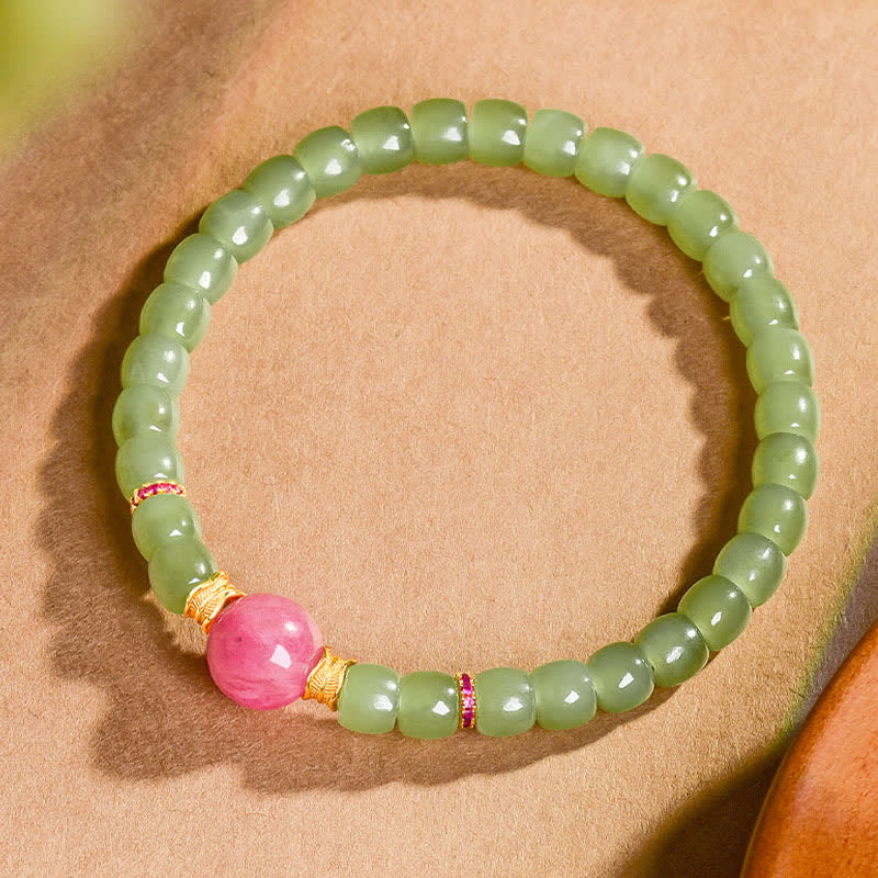 Buddha Stones Jade Luck Round Bead Rhodonite Bracelet - image 1
