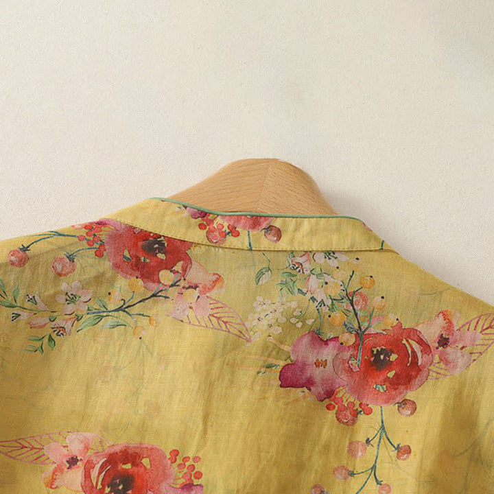Buddha Stones Summer Vintage Tang Style Frog Button Red Floral Tank Top Women's Sleeveless Shirts - image 4
