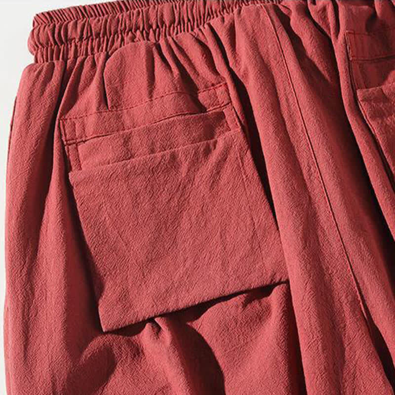 Buddha Stones Summer Tang Style Drawstring Koi Fish Capri Pants Men's Harem Pants With Pocket - image 8