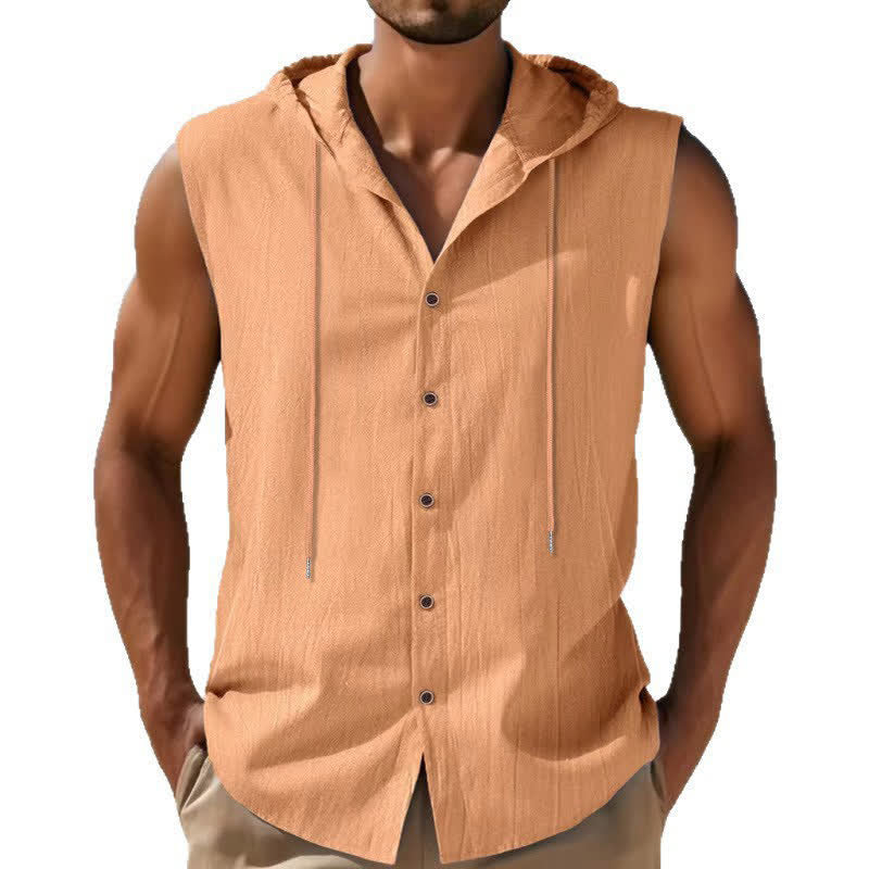 Buddha Stones Summer Casual Minimalist Button-Up Drawstring Solid Tank Top Men's Sleeveless Shirts - image 17