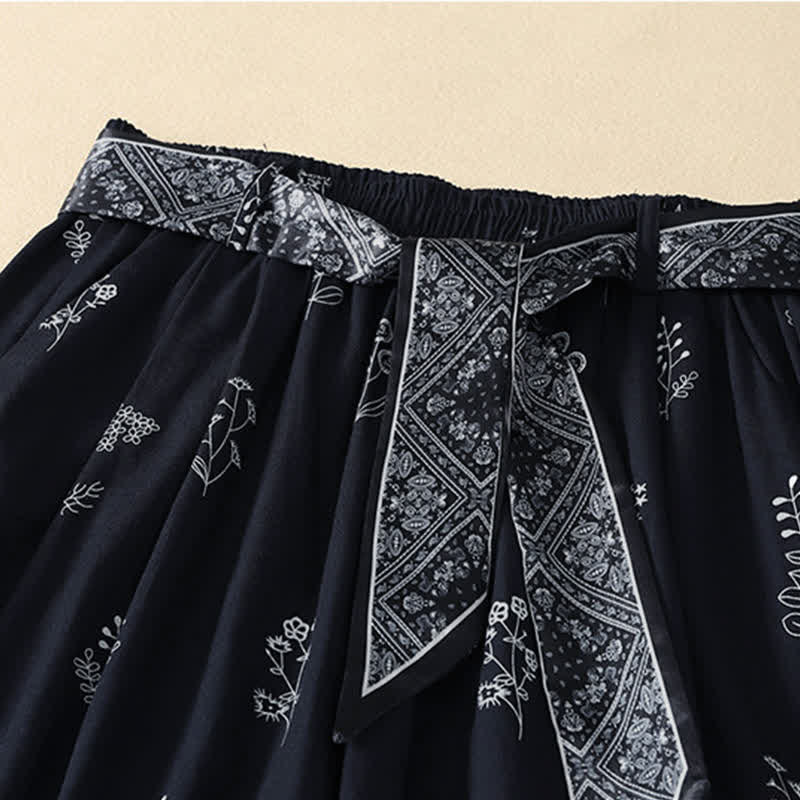 Buddha Stones Summer Casual Vintage Drawstring Floral Ankle Pants Women's Wide Leg Pants With Pocket - image 1