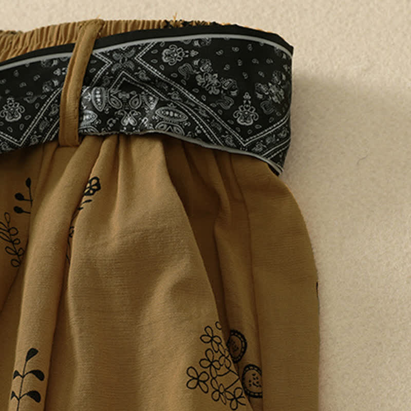 Buddha Stones Summer Casual Vintage Drawstring Floral Ankle Pants Women's Wide Leg Pants With Pocket - image 7