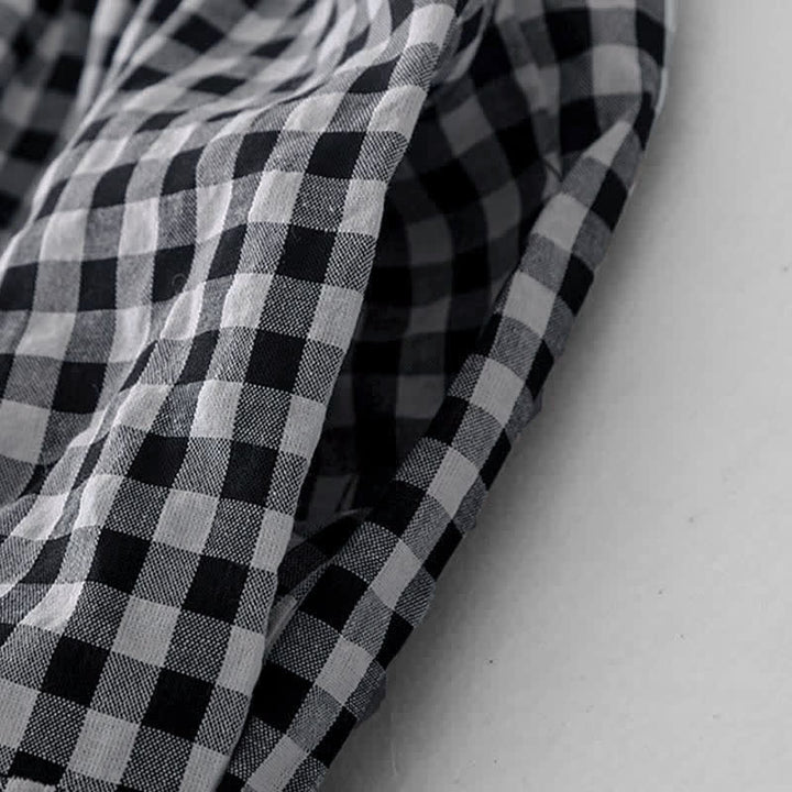 Buddha Stones Summer Vintage Plaid V-Neck Women's Short Sleeve Dress With Pocket - image 7