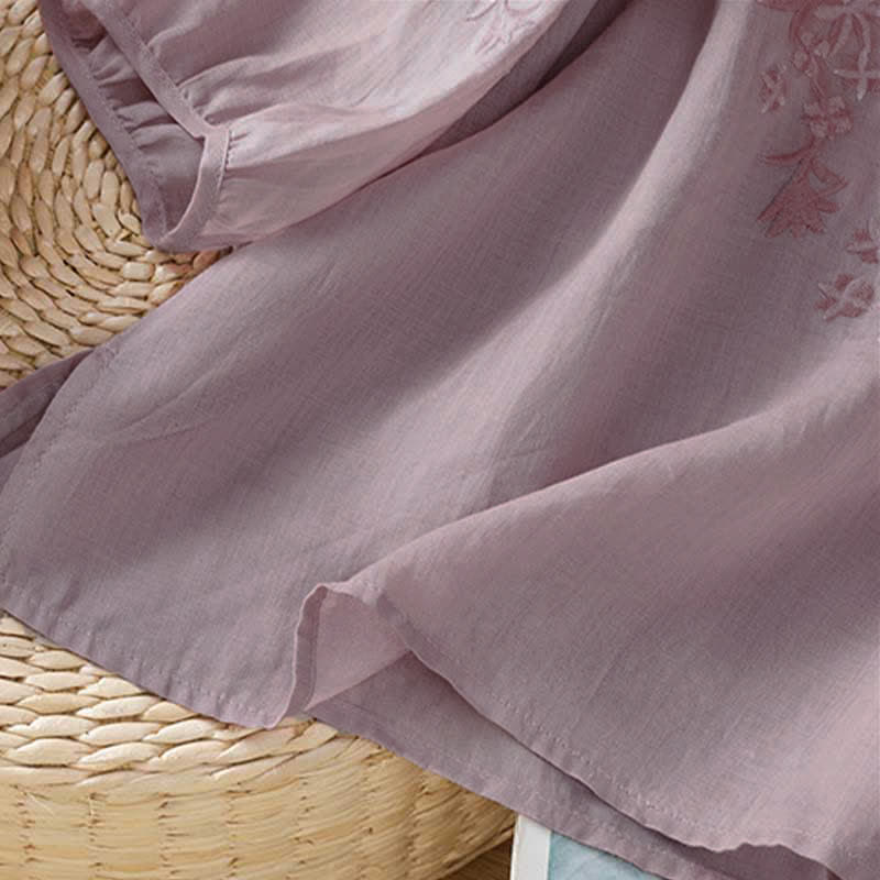 Buddha Stones Summer Casual Vintage Embroidery Floral Women's Short Sleeve Shirts - image 10