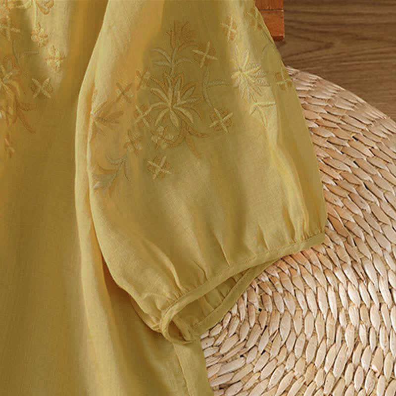 Buddha Stones Summer Casual Vintage Embroidery Floral Women's Short Sleeve Shirts - image 18