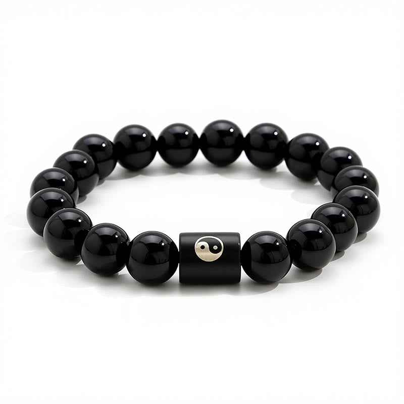 Buddha Stones Ebony Wood Yin Yang Balance Inlaid Barrel Bead Bracelet - image 8