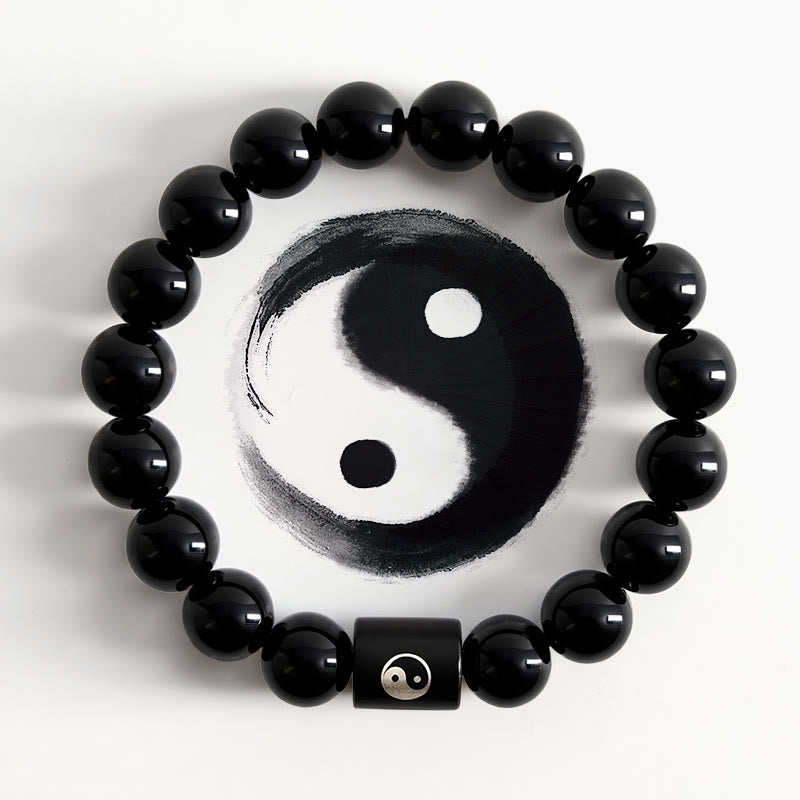 Buddha Stones Ebony Wood Yin Yang Balance Inlaid Barrel Bead Bracelet - Yin Yang(Balance ♥ Harmony) - Ebony Wood(Balance♥Calm) - image 0