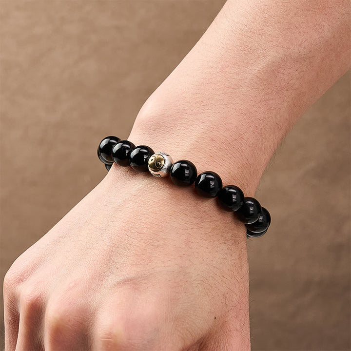 Buddha Stones Black Obsidian Yin Yang Balance Vintage Round Beaded Bracelet - image 5