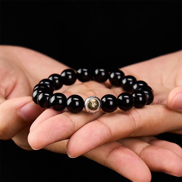 Buddha Stones Black Obsidian Yin Yang Balance Vintage Round Beaded Bracelet - image 4