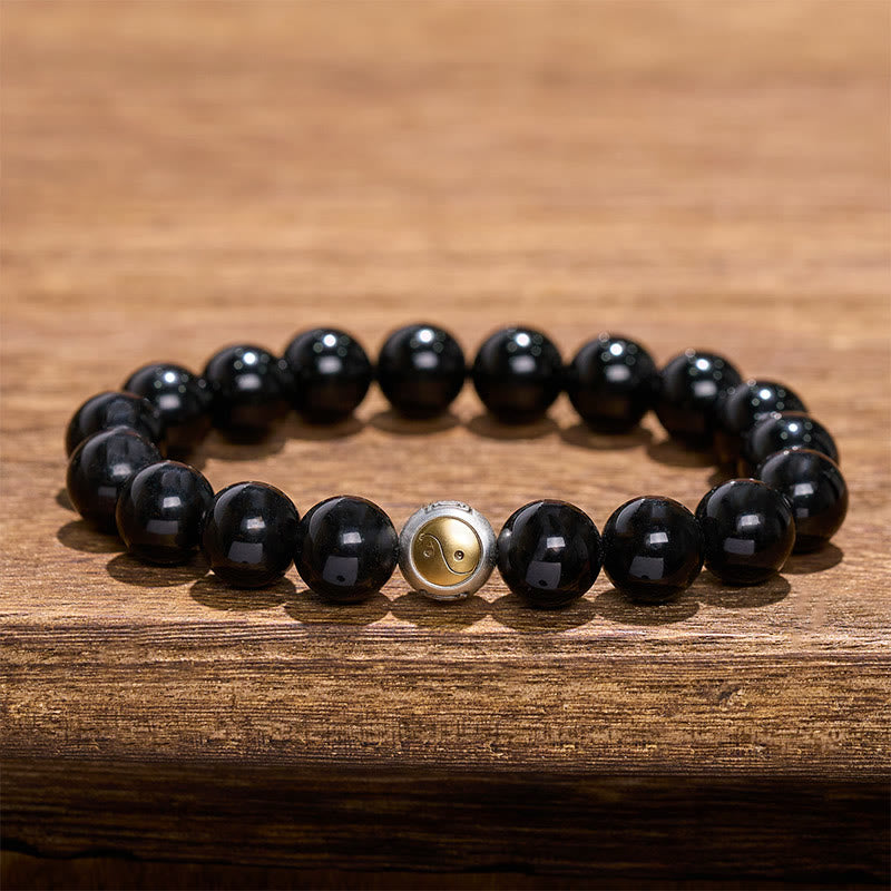 Buddha Stones Black Obsidian Yin Yang Balance Vintage Round Beaded Bracelet - Yin Yang(Balance ♥ Harmony) - image 0