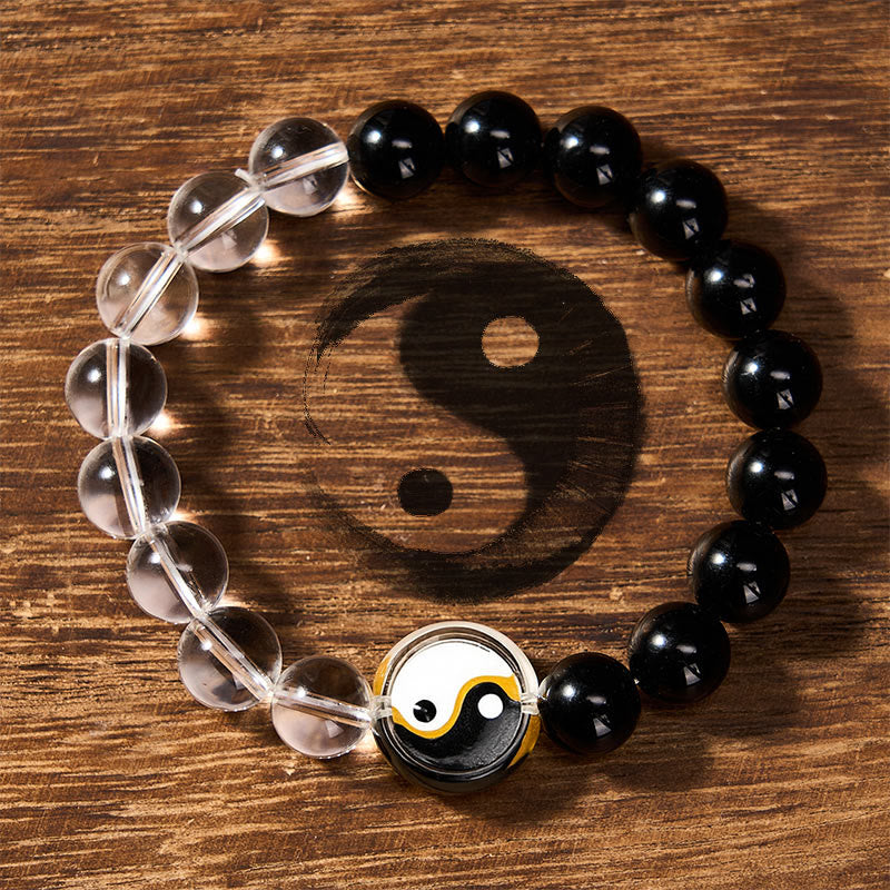 Buddha Stones Liuli Glass Bead Yin Yang Balance Double Sided Round Bead Bracelet - image 1