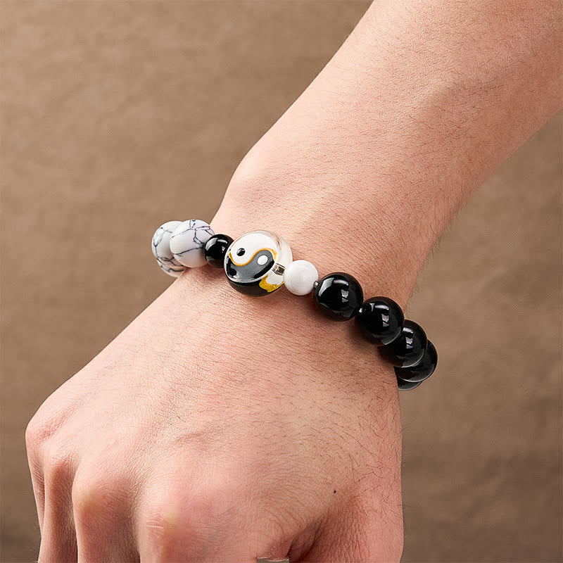 Buddha Stones Liuli Glass Flat Bead Yin Yang Balance Round Bead Bracelet - image 4