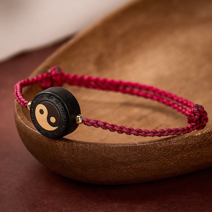 Buddha Stones Ebony Wood Bagua Grounding Red String Bracelet - image 1
