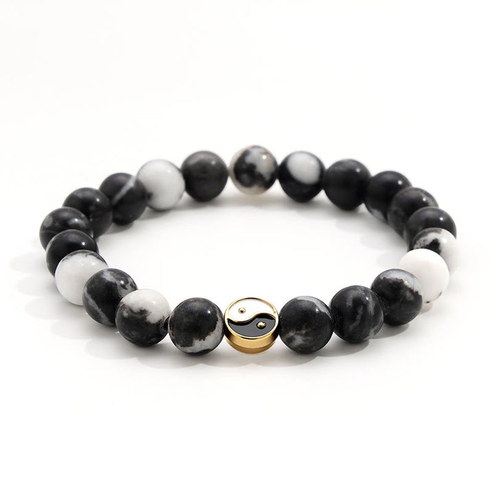 Buddha Stones Orca Agate Yin Yang Harmony Round Bead Bracelet - image 1