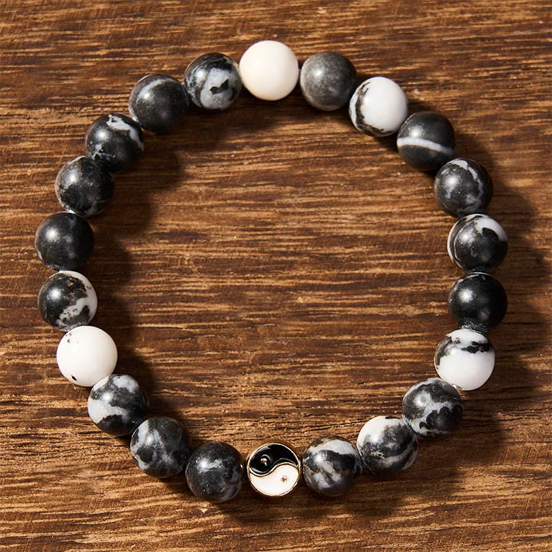 Buddha Stones Orca Agate Yin Yang Harmony Round Bead Bracelet - image 1