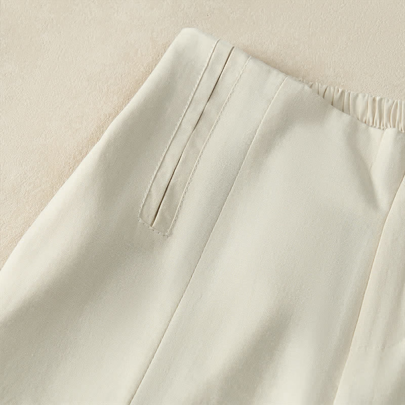 Buddha Stones Summer Minimalist Elegant Button-Up Solid Zipper Design Cropped Pants Women's Straight Leg Pants With Pockets - image 21
