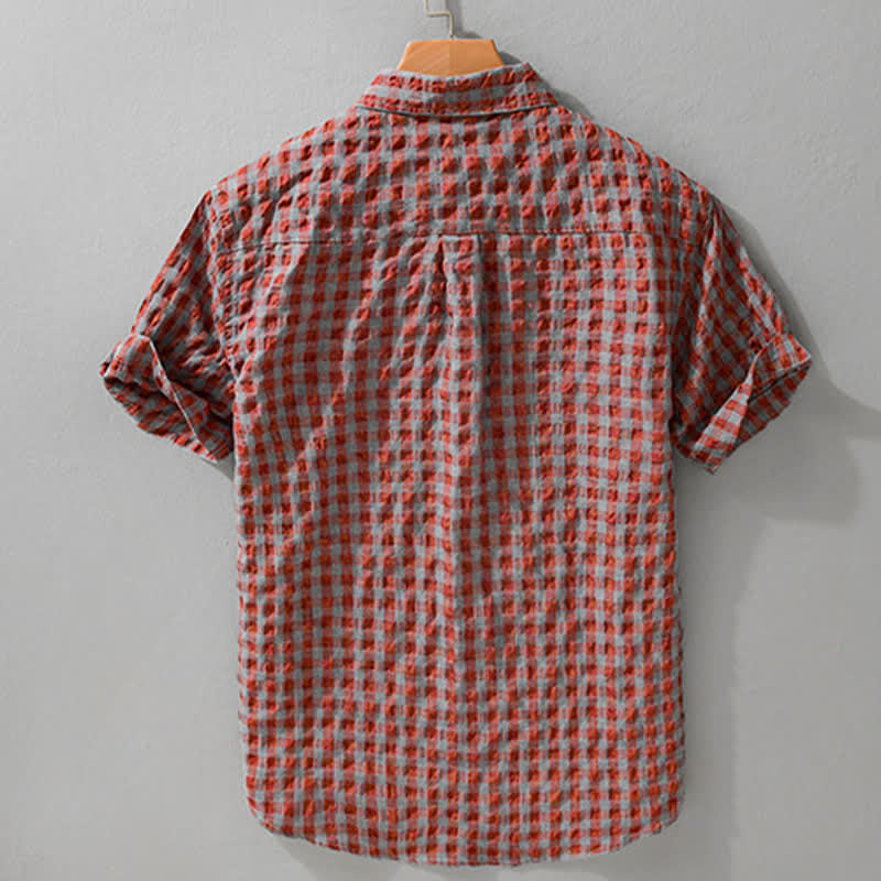 Buddha Stones Summer Casual Vintage Button-Up Plaid Men's Short Sleeve Shirts - image 4