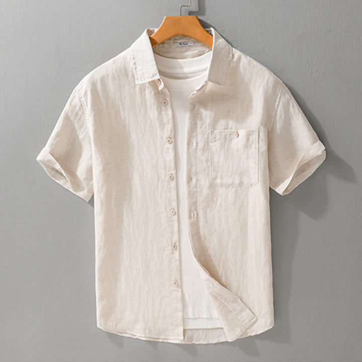 Buddha Stones Summer Casual Minimalist Patch Pocket Solid Men's Short Sleeve Shirts - image 12