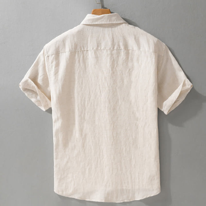 Buddha Stones Summer Casual Minimalist Patch Pocket Solid Men's Short Sleeve Shirts - image 13