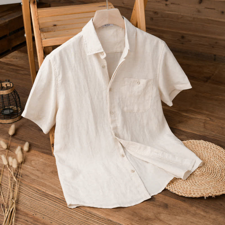 Buddha Stones Summer Casual Minimalist Patch Pocket Solid Men's Short Sleeve Shirts - Linen - US/UK/AU42, EU52 (3XL) - image 11