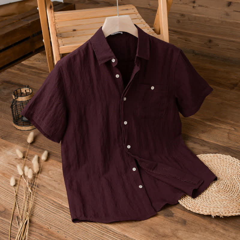 Buddha Stones Summer Casual Minimalist Patch Pocket Solid Men's Short Sleeve Shirts - Maroon - US/UK/AU42, EU52 (3XL) - image 6