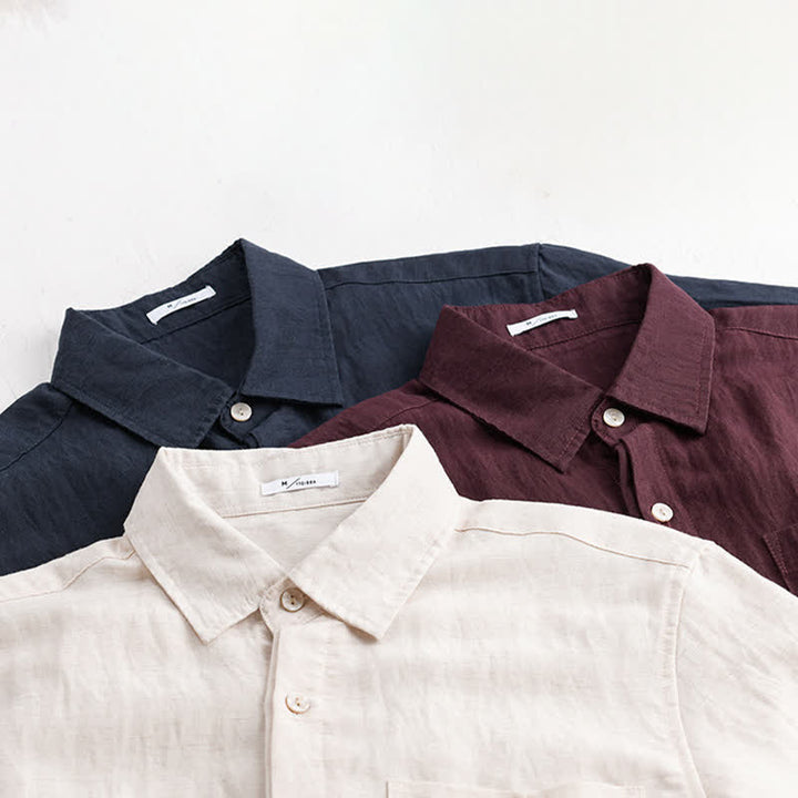 Buddha Stones Summer Casual Minimalist Patch Pocket Solid Men's Short Sleeve Shirts - image 18
