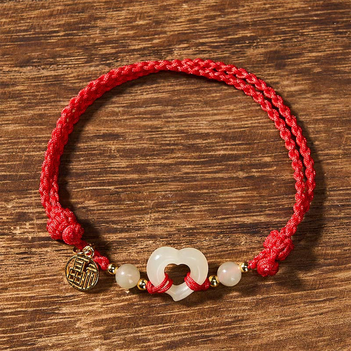 Buddha Stones Hetian Jade Heart Ring Fu Character Protection Bracelet - image 2