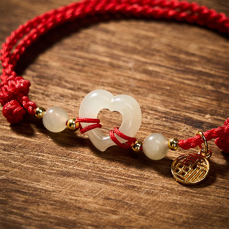 Buddha Stones Hetian Jade Heart Ring Fu Character Protection Bracelet - image 4