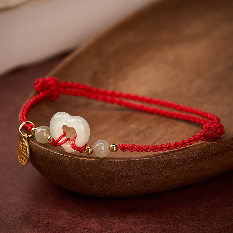 Buddha Stones Hetian Jade Heart Ring Fu Character Protection Bracelet - image 3