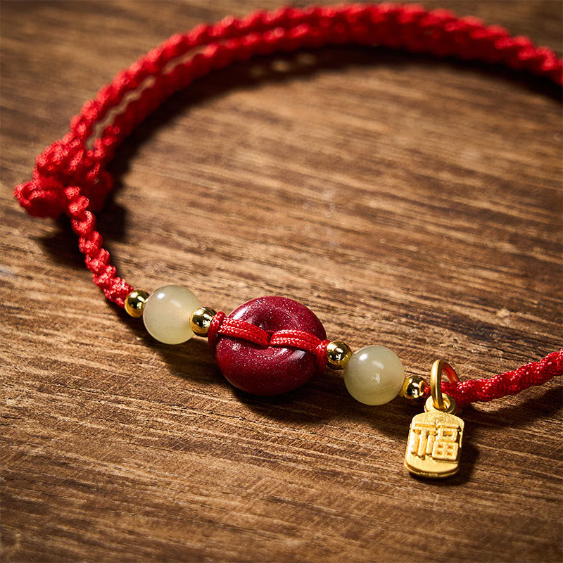Buddha Stones Cinnabar Peace Buckle Fu Character Protection Red String Pendant Bracelet - image 4