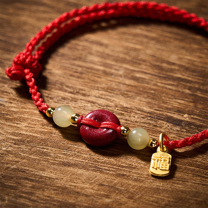 Buddha Stones Cinnabar Peace Buckle Fu Character Protection Red String Pendant Bracelet - image 4