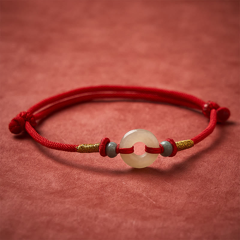 Buddha Stones Hetian Jade Peace Buckle Protection Red String Bracelet - image 2