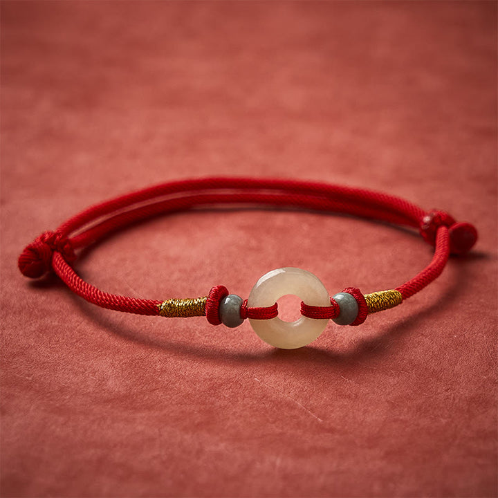 Buddha Stones Hetian Jade Peace Buckle Protection Red String Bracelet - image 2