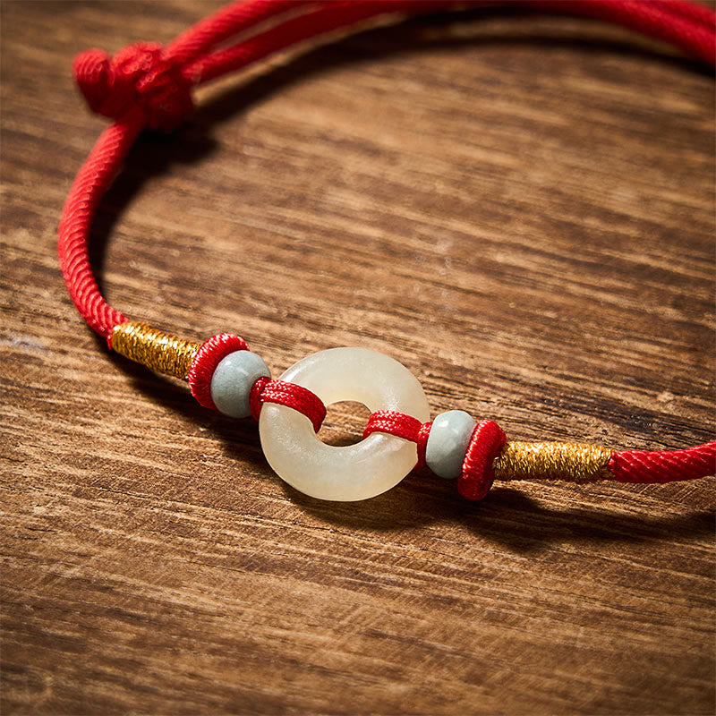 Buddha Stones Hetian Jade Peace Buckle Protection Red String Bracelet - image 4