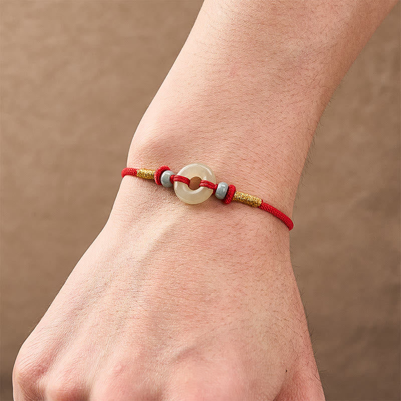 Buddha Stones Hetian Jade Peace Buckle Protection Red String Bracelet - image 5