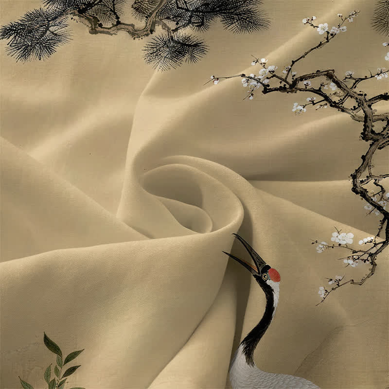 Buddha Stones Summer Casual Red Flower Crane Plum Blossom Pine Branches Pattern Women's Summer Sleeveless Midi Dress With Pockets - image 3