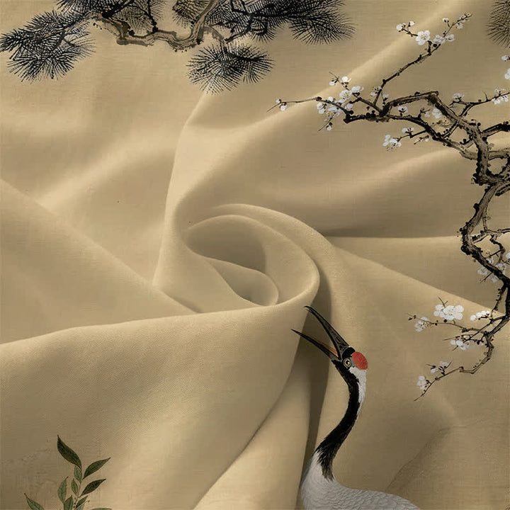 Buddha Stones Summer Casual Red Flower Crane Plum Blossom Pine Branches Pattern Women's Summer Sleeveless Midi Dress With Pockets - image 3
