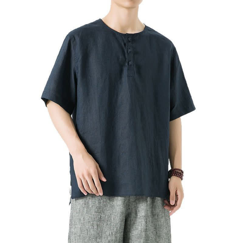 Buddha Stones Spring Summer Casual Minimalist Button-Up Solid Men's Short Sleeve Shirts - image 23