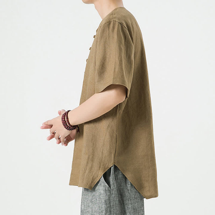 Buddha Stones Spring Summer Casual Minimalist Button-Up Solid Men's Short Sleeve Shirts - image 34